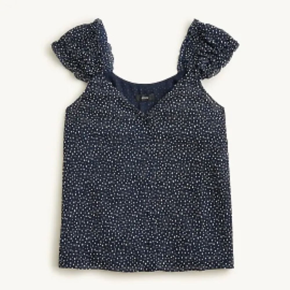 J Crew NWT cap-sleeve crinkle chiffon top in navy dots